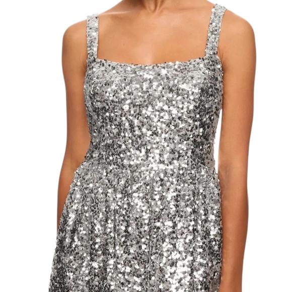Sachin + Babi Quinn Silver Metallic Sequins Mini Dress 4 Party Glittery Shimmery - Picture 4 of 16